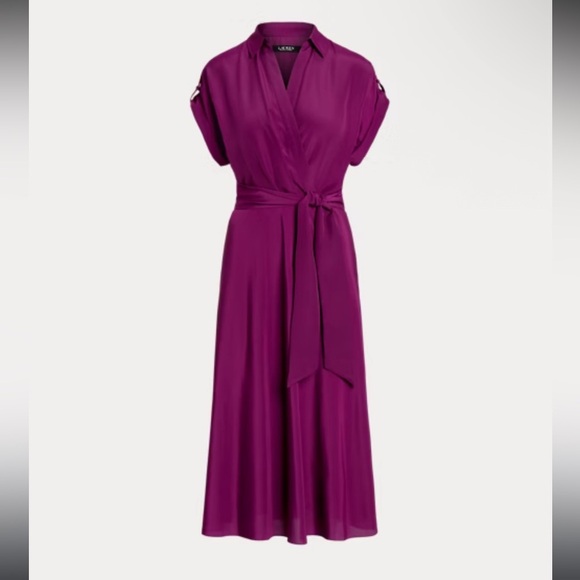 Lauren Ralph Lauren Belted Crepe Dress in Plum Purple Size 8 - Picture 4 of 16
